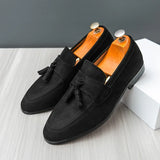 Riolio  Mens Tassels Loafers Comfortable Suede Shoes Men Leather Low-heel Wedding Moccasins British Style Non-Slip Retro Driving Shoes