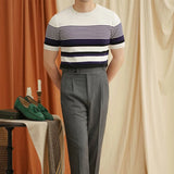 Riolio  Stylish Striped Knitting T Shirts Mens Summer Casual Breathable Slim Fit Tees Men Fashion Short Sleeve O Neck Knitted Pullovers