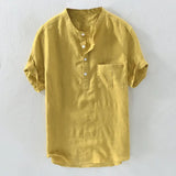 Riolio  Lightweight Short Sleeve Cotton Linen Casual Shirt Men's Loose Fit Half Sleeve Fresh Style Summer T-Shirt Upper Body