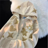 Riolio American Vintage Embroidery zip up hoodie High Quality Jacket Women Oversized Star Print Sweatshirt Goth Harajuku Y2k Streetwear