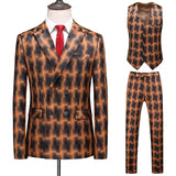 Riolio  Plaid Men's Business Casual Formal Wedding Dress Suit Three-Piece Set Large Size Trendy Checkered Westwear Casual Occasion