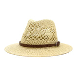 Riolio  New Hand-Woven Jazz Straw Hat Spring Summer Hollow Fedora Panama Cap Men Women Outdoor Sun Protection Hat Sombrero Hombre