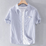 Riolio Summer Thin Japanese Sle Striped irt Men's ort Sve Loose Casual Iron-Free f Sve irt Trendy Brand Button Decor