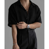 Riolio  Summer Short Sleeved Shirt Men Oversized Black White Casual Shirt Men Streetwear Korean Loose Hollow Shirt Mens Hawaiian Shirts