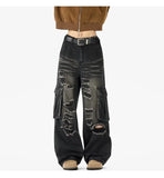 Riolio  Ripped Camo Jeans Men 2025 New Loose Straight Leg Denim Pants Outdoor Hiking Trousers Casual Comfort Street Style Fashion