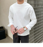 Riolio  New Autumn Fashion Men T-shirt Light Luxury Solid Color Long Sleeve Tops Leisure Streetwear Casual O Neck Basic Shirts M-3XL