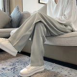 Riolio Summer Pleated Pants Men Fashion Oversized Ice Silk Pants Men Japanese Streetwear Loose Straight Pants Mens Casual Trousers