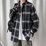 Riolio  Plaid Long-sleeved Shirt Men's Youth Trendy Casual Thin Coat Loose Shirt