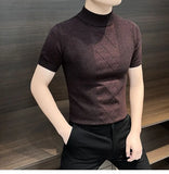 Riolio  Half Turtleneck Men's Sweater Underwear T-shirt Slim Diamond Plaid Mid-neck Knitted Base Shirt