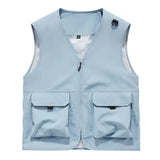 Riolio  Men Multi Pocket Utility Work Vest V Neck Full Zip Sleeveless Jacket Lightweight Outdoor Photography Fishing Cargo Waistcoat