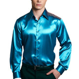 Riolio Sexy Men's Satin Silk Shirts And Blouses Solid Color Slim Fit Party Long Sleeve Social Shirt Man Clothing