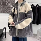 Riolio Thiened Lamb Velvet Jaet for plus Size Men Winter Warm Loose Fit Faionable Youth Zipper Closure  Color Casual Coat