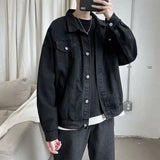 Riolio Black Denim Short Jacket Men Turn Down Collar Bomber Jacket Jeans Coats Casual Pockets Overalls Streetwear Man Clothing Outwear