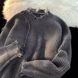 Riolio Vintage Hole Tassels Sweater Men Women Autumn Long Sleeves Kint Tops Fashion Loose Knitted Pullover Couples Unisex Streetwear