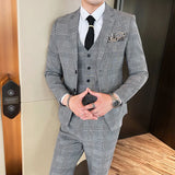 Riolio  Jacket Vest Pants Spring Autumn Thick Luxury Houndstooth Plaid Formal Business Men's Suit Groom Wedding Dress Stage Slim Suit