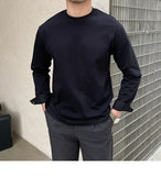 Riolio  New Autumn Fashion Men T-shirt Light Luxury Solid Color Long Sleeve Tops Leisure Streetwear Casual O Neck Basic Shirts M-3XL
