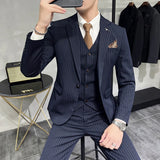 Riolio  ( Blazer+Vest+Pants ) Groom Wedding Male Suit Luxury Brand Fashion Striped Men's Casual Business Office Double Breasted Suit