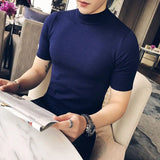 Riolio  Spring Autumn New Short Sleeve Knitted T-shirts For Men Solid Color Slim Fit Tee Fashion Commuter Korean Tops Male Clothes