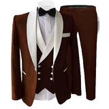 Riolio 3 Piece Suits for Men Slim Fit Groom Wedding Tuxedos Shawl Lapel Jacket Business Formal Party Blazer Vest Pants Costume Homme