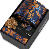 Riolio  Men Necktie Flower Pin Set With Box Luxury Necktie Handkerchief Brooch With Cufflinks Set Gift Box Wedding Men Suits Gravatas