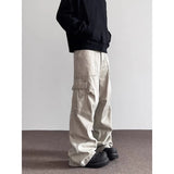 Riolio Summer American Vintage High Waisted Khaki Jeans Men's Casual Grunge High Street 2000s Pants Y2K Wide Leg Washed Denim Trouser