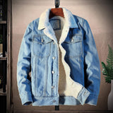 Riolio Men Winter Autumn Jacket Denim Inner Fleece Thicken Winter Jeans Jacket Coat Men's Turn-down Velvet Jacket Mens Fur Parkas