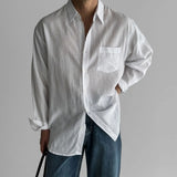 Riolio  Linen Long-sleeved Shirt Men's Spring Autumn Retro Style Loose Thin Breathable Shirt