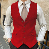 Riolio  Men Vest Blue Herringbone Solid Color Single Button Waistcoat For Wedding Business Banquet Work Formal Men Suit Vest