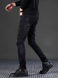Riolio  Autumn and Spring New Fashion Trend Black Embroidery Retro Straight Leg Jeans Men's Casual Sports High Quality Elastic Jeans