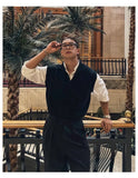 Riolio New Korean Fashion Polo Neck Men Sweater Vest Light Luxury Retro Business Knitted Sleeveless Waistcoats Leisure Premium Knitwear