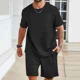 Riolio Summer Fashion Men's Set Jacquard Texture Men's Wear Crew-neck Short-sleeved T-shirt And Short Two-piece Set Free Shipping