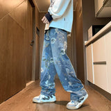 Riolio Autumn Floral Printed Jeans For Men New Y2K Vintage Denim Pants Hip Hop Fashion Wide-leg Baggy Jean Streetwear Trousers