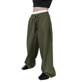 Riolio  Men Drawstring Waist Loose Straight Leg Wide Leg Sports Sweatpants With Pockets