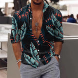 Riolio Spring Autumn Men Hawaiian Shirts Turn-down Collar Buttoned Tops Men's Casual Tropical Printed Long Sleeve Shirt Streetwear