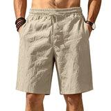 Riolio  Men Linen Blend Elastic Waist Drawstring Casual Beach Shorts
