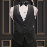 Riolio  Men Vest Ivory With Black Lapel Single Breasted Waistcoat For Banquet Wedding Business Work Office Casual Daily Men Suit Vest