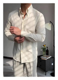 Riolio New Italy Business Men Shirts Light Luxury Textured Peaked Lapel Striped Long Sleeve Cardigan Leisure High Quality Blouse M-2XL
