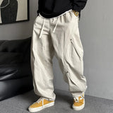 Riolio  Men Drawstring Loose Curved Wide Leg Casual Cargo Pants