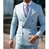 Riolio Solid 2 Pieces Men Suits Set Fashion New Men's Formal Business/Wedding Groom Suits Peak Lapel Double Breasted Blazer Trousers