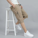 Riolio  Summer Men Pure Cotton Casual Loose Outerwear Fashionable Breathable Thin Cropped Pants