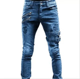 Riolio Men High Waist Fashion Jean Spring Summer Boyfriend Motorcycle Street Wear Skinny Casual Denim Pants Jeans Straight Trousers