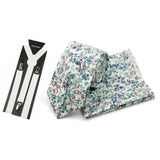 Riolio  Men's High Quality 6.5cm Floral Leaves Cotton Tie Handkerchief Suspender Set Novel Gentleman Artistic Wedding Accessories Gifts