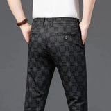 Riolio  Spring Young Men's Plaid Business Casual Pants Men's British Small Straight Slim-fitting Trend Non-iron Burgundy Trousers