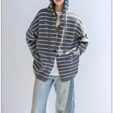 Riolio Korean retro high street striped men and women trendy personality hooded sweater couple hip-hop loose retro Harajuku casual top