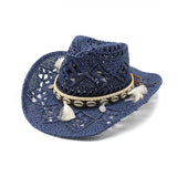 Riolio  Western Cowboy Hat for Women Men Paper Straw Wide Brim Beach Cap UV Protection Cowgirl Fedoras Mens Hats Sombrero Hombre