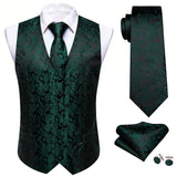 Riolio 4PC Mens Extra Silk Vest Party Wedding Gold Paisley Solid Floral Waistcoat Vest Pocket Square Tie Suit Set