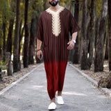 Muslim Men's Robe Arab National Loose Casual V-Neck Mid Sleeve Retro Muslim Men's Jumpsuit Summer M-4XL