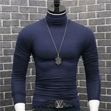 Riolio Luxury Men's Casual Turtleneck T-Shirts Autumn and Winter Tops Slim Collar Full Sleeve Innerwear Undershirt Golf Wear Men Tee