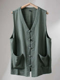 Riolio  Summer Thin Cotton Linen Style Buddhist Layman's Chinese Traditional Shirt Vest Set for Men Retro Hanfu Clothing Ensemble