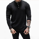 Riolio New Man Fashion T Shirt Casual Fashion Plain Color Long sleeve High Quality Slim Polo Shirt Men Gym Fitness T-shirt